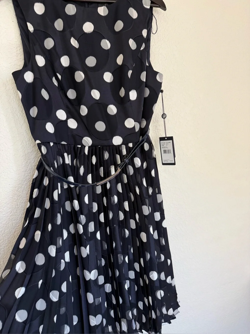 Adrianna Papell Polka Dot Burnout Dress | Pleated Fit & Flare | NWT | Size 12 - Picture 5 of 11
